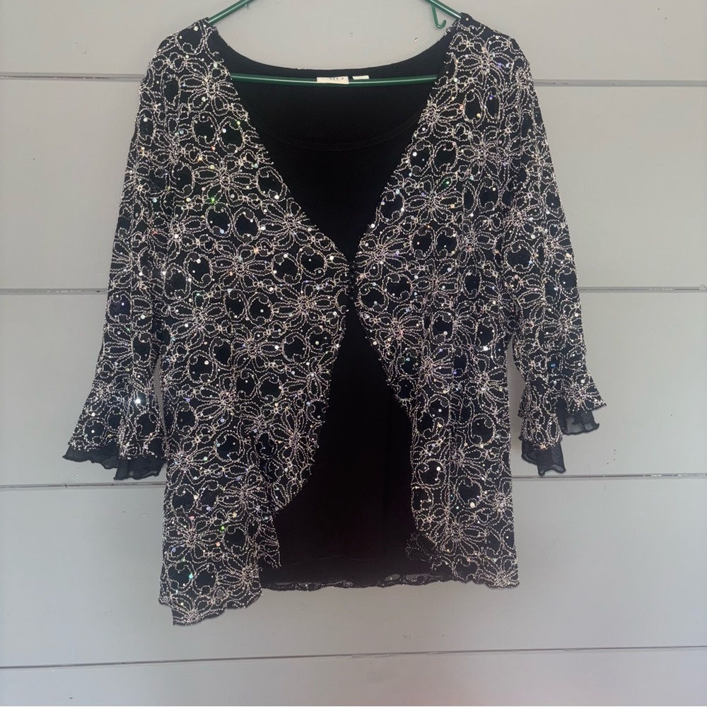 Chic Black and White Lace Cardigan